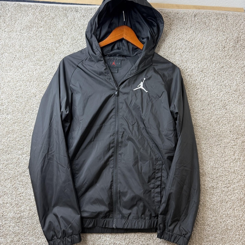 Jordan Boys XL Black Hooded Full Zip Windbreaker Jacket 12-13 Years Basketball
